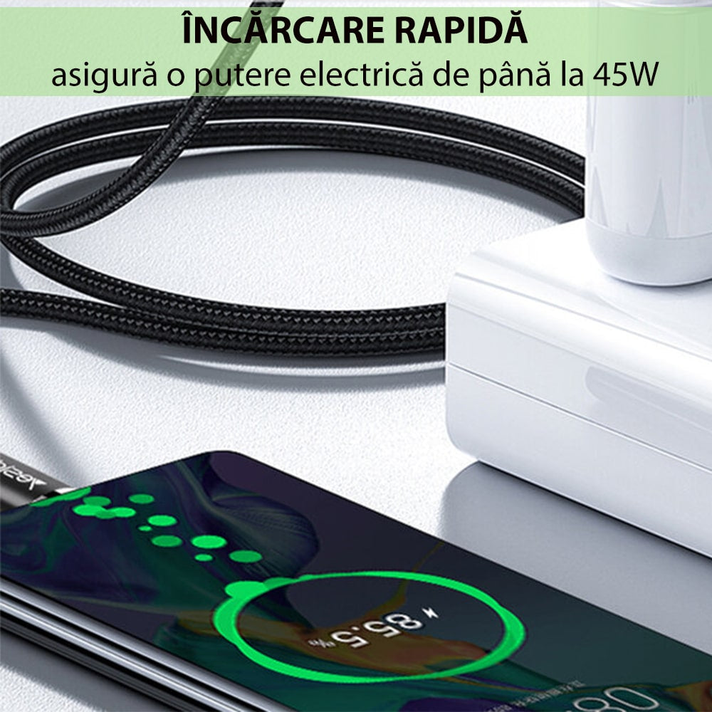Yesido – datový kabel (CA-55) – Type-C na Type-C, 45W, 3A, 1,2 m – černý