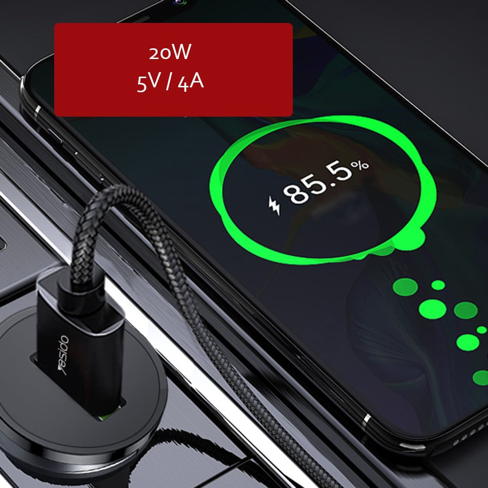 Yesido - autonabíječka (Y38) - USB, QC3.0, FCP, AFC, 20W, 4A - černá