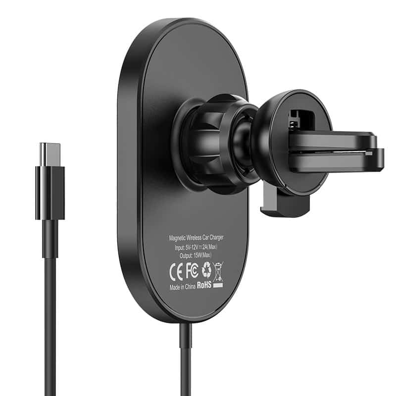 HOCO - Držák do auta (CA90 Powerful) s magnetickým uchycením, bezdrátovým nabíjením, 15W do ventilační mřížky – černý
