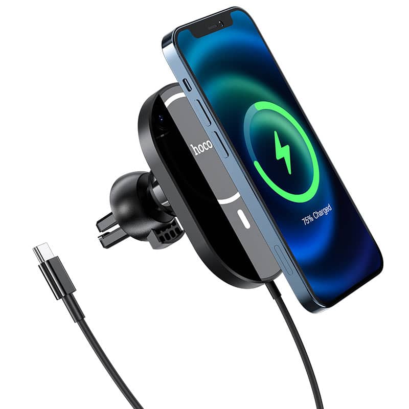 HOCO - Držák do auta (CA90 Powerful) s magnetickým uchycením, bezdrátovým nabíjením, 15W do ventilační mřížky – černý