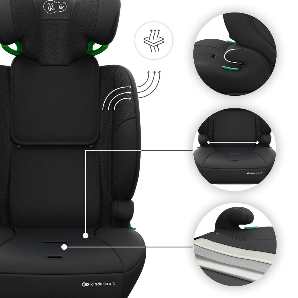 Kinderkraft autosjedalica Comfort Up 2 plus i-Size 9-36 kg (76-150 cm) bez Isofix-a, Black