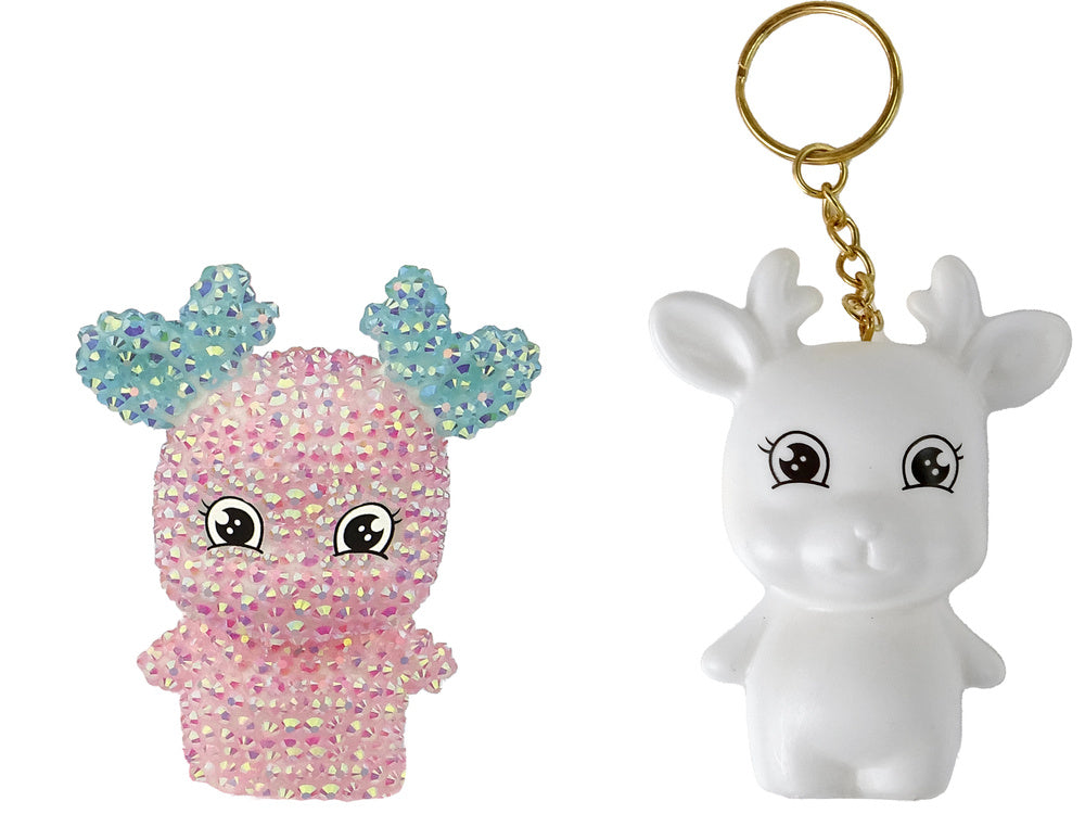 DIY Diamond Creative Kit  Pink Reindeer  Crystals Sequins 3D Keyring
