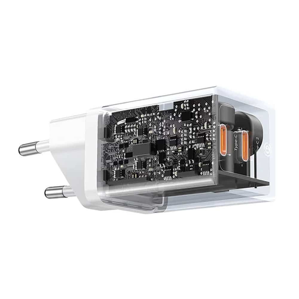 Baseus – nástěnná nabíječka (CCGP180101) – 2x Type-C – GaN – rychlé nabíjení – 40W – černá