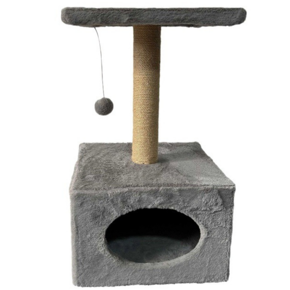 Grebalica za mačke s kućicom i postoljem 31cm x 31cm x 56cm - siva