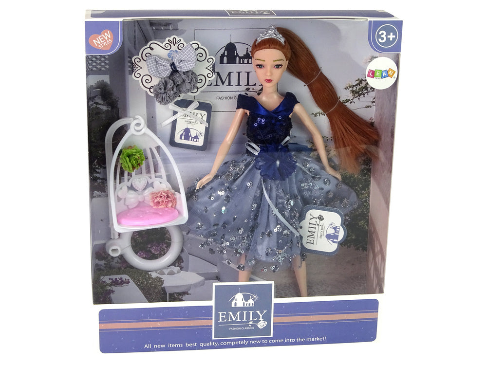 Lutka za igru Emily s tijarom i tamno plavom haljinom - 30 cm