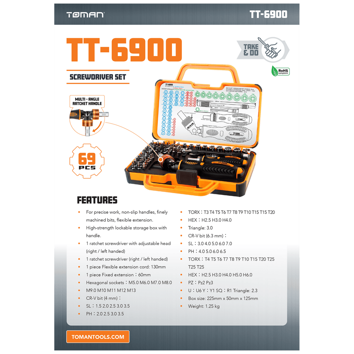 Toman Set alata, profesionalni komplet, 69 kom - TT-6900