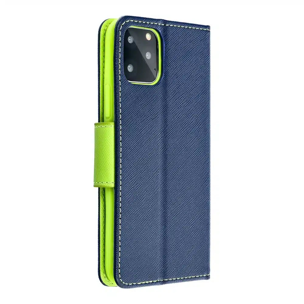 Pouzdrové pouzdro Fancy Book pro MOTOROLA MOTO G14 tmavě modré / limetkové