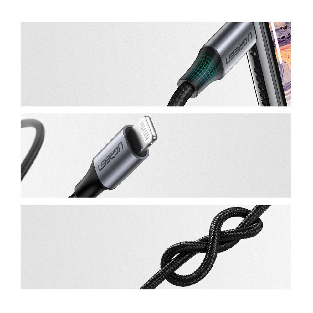 Ugreen - Audio kabel s hliníkovým opletem (70509) - Lightning na Jack 3,5 mm, MFi certifikace, 1 m - černý