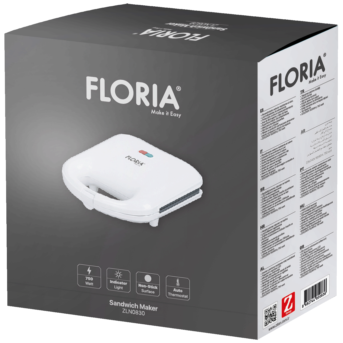 Floria Sendvič Toster, LED indikator, 750 W - ZLN4304