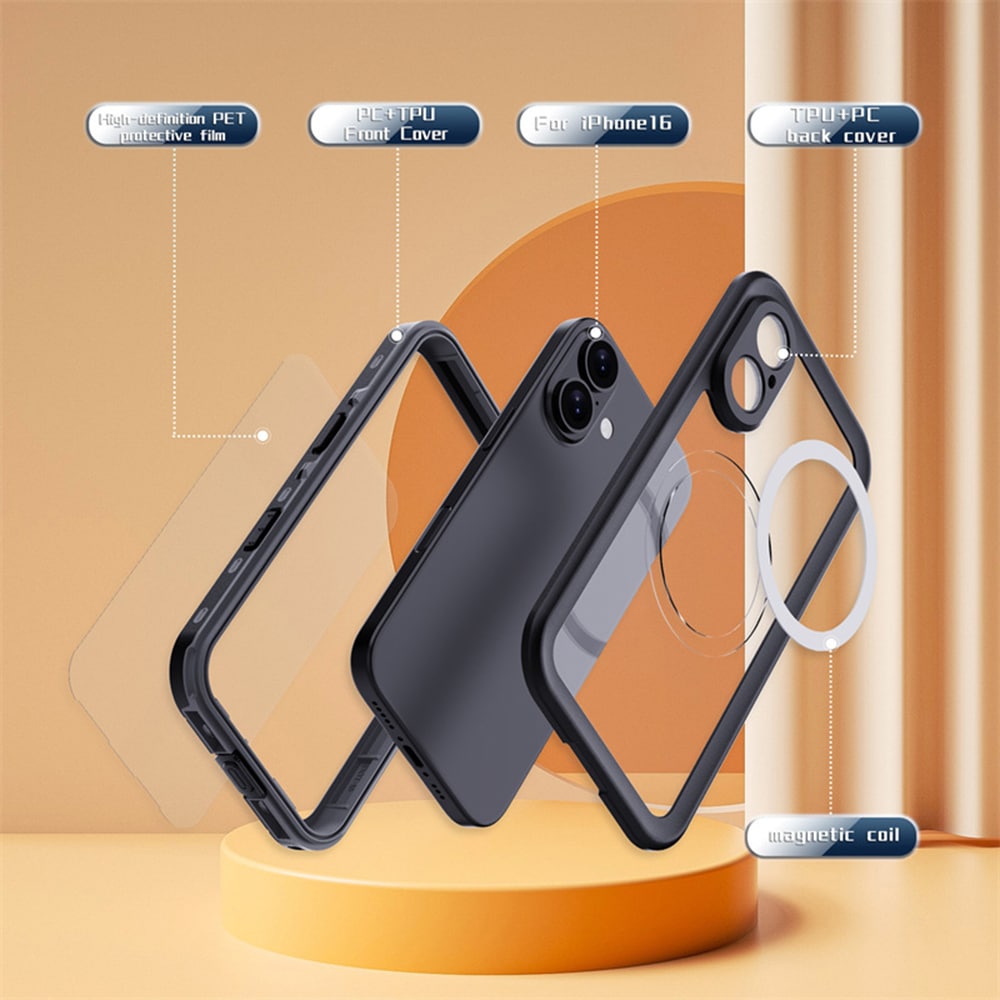 ShellBox – Vodotěsné pouzdro 360° MagSafe IP68 pro iPhone 16 – černé