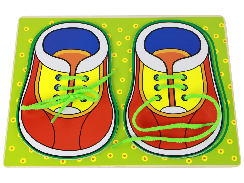 Wooden educational toy for learning how to tie shoelaces