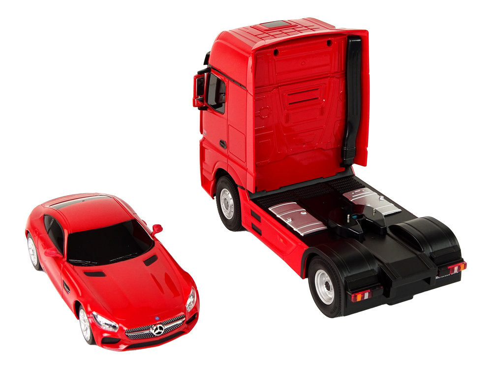 Kamion za vuču na daljinsko upravljanje Mercedes-Benz 1:26 + autić - crveni