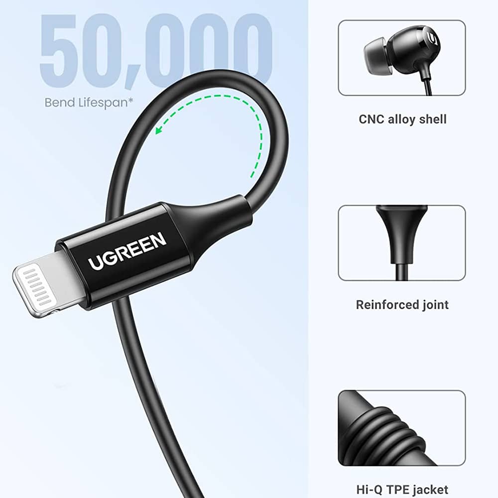 Ugreen - Stereo sluchátka (30631) - Do uší s konektorem MFI Lightning - černá