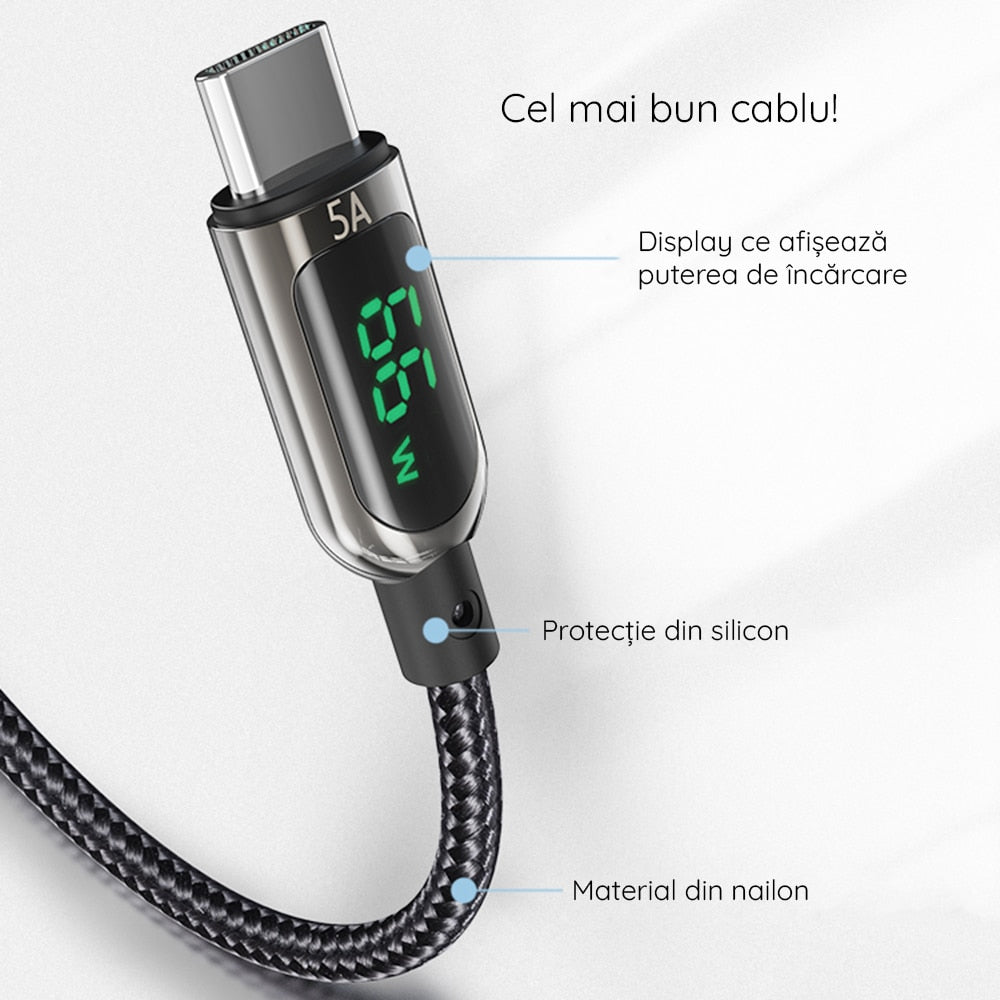 Yesido – datový kabel (CA85) – USB na Type-C 66W 5A digitální displej – 120 cm – černý