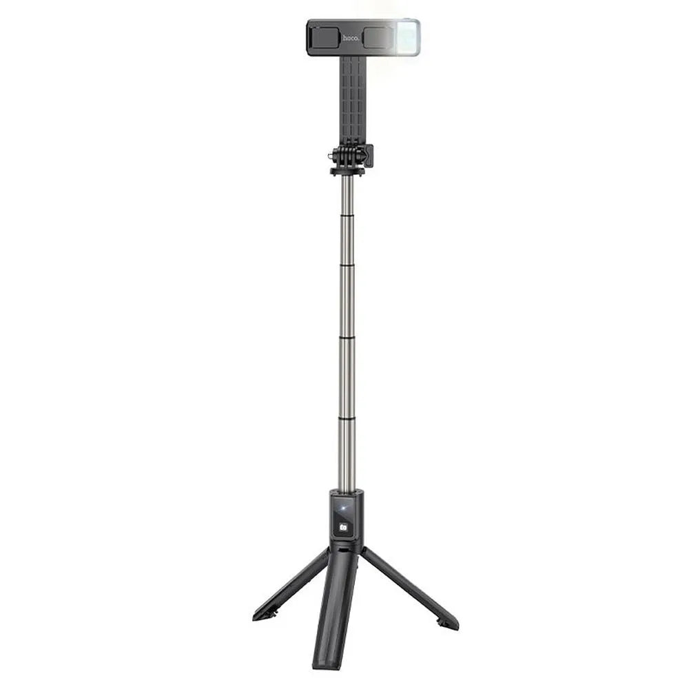 HOCO hliníková selfie tyč s LED světlem a Bluetooth dálkovým ovládáním K15 černá