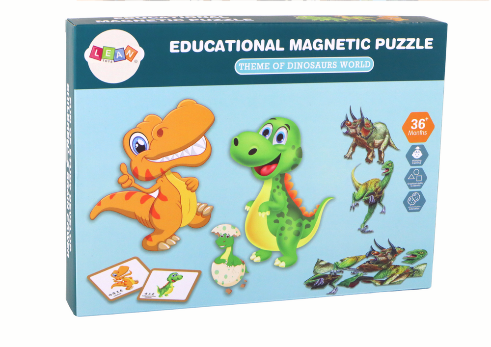 A set of educational magnetic puzzles with dinosaurs