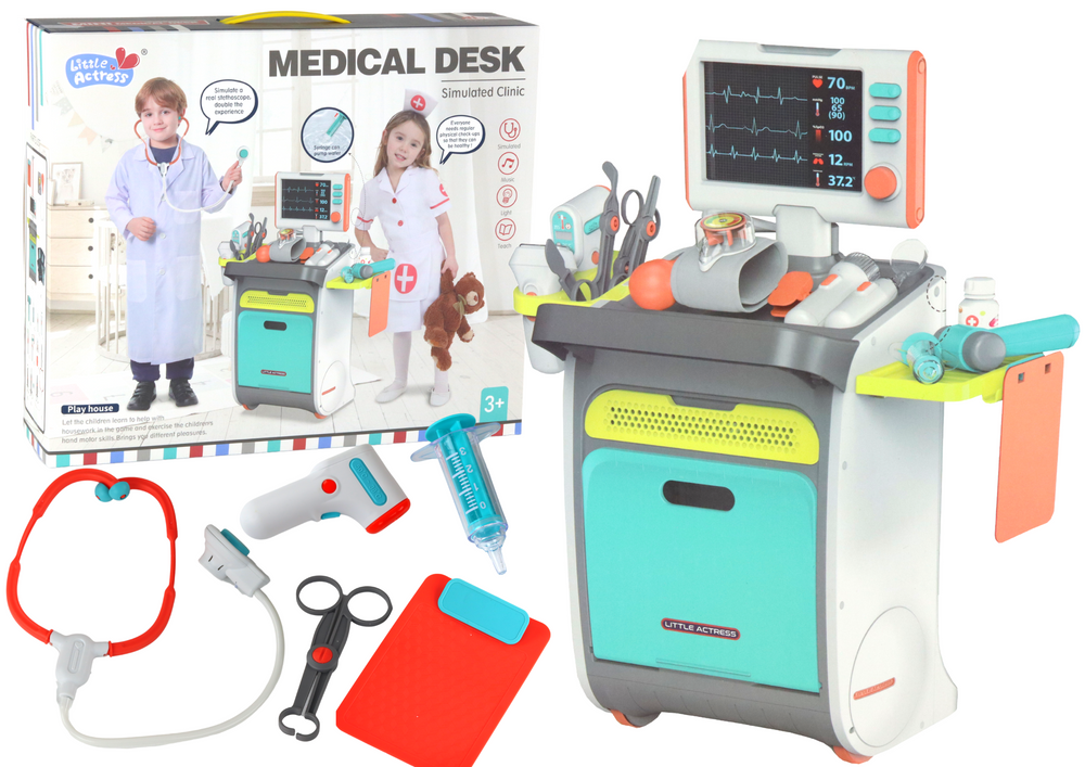 Mali set za igru liječnika, medicinska kolica, rendgen, EKG pribor