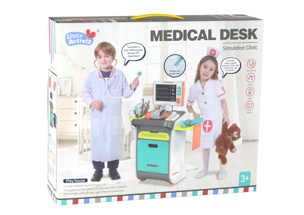 Mali set za igru liječnika, medicinska kolica, rendgen, EKG pribor