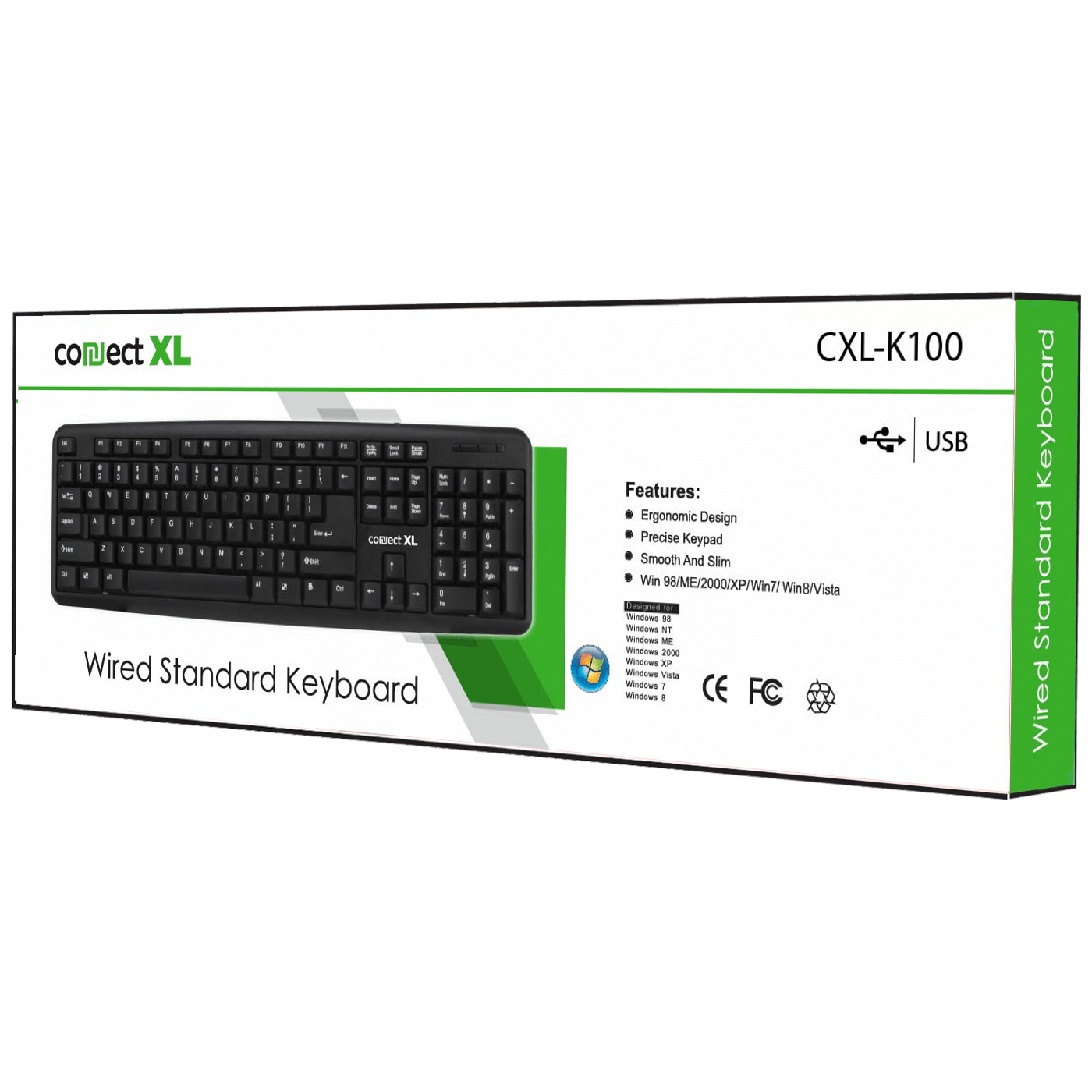 Connect XL Tipkovnica sa Qwerty rasporedom, USB, crna boja - CXL-K100