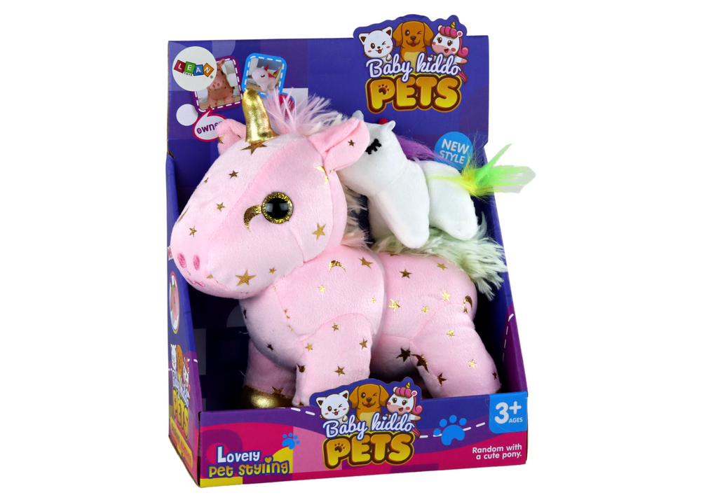 Unicorn Plush Sleeping Animal Lullaby Pink With Stars Set