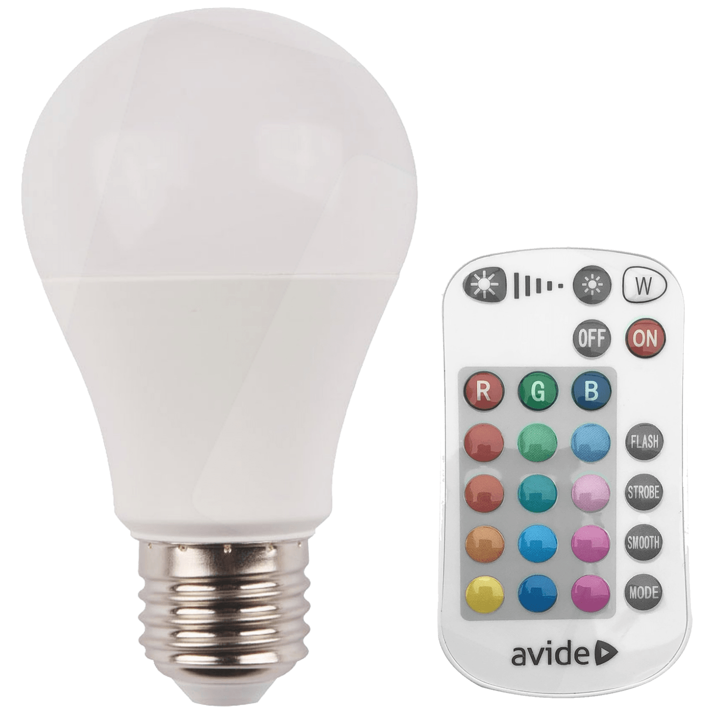 Avide Chytrá žárovka, LED 9.7W, E27, RGB+W, 2700K, dálkové ovládání - Smart LED Globe A60 9.7W