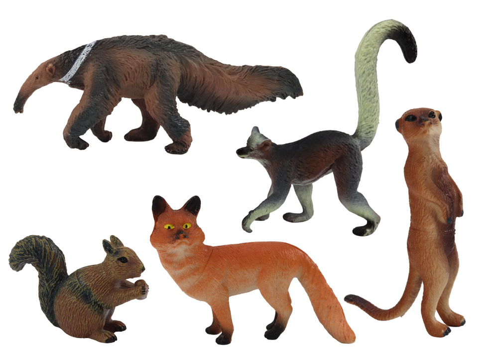 Set životinjskih figurica - vjeverica, majmun, mravojed, lisica, lemur