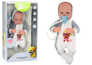 Lutka beba s dudom, dekicom i dodacima 35 cm - sivo/bijela