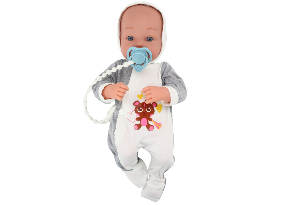 Lutka beba s dudom, dekicom i dodacima 35 cm - sivo/bijela