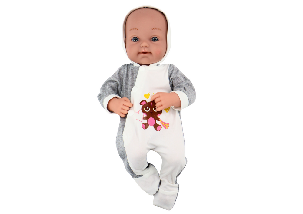 Lutka beba s dudom, dekicom i dodacima 35 cm - sivo/bijela