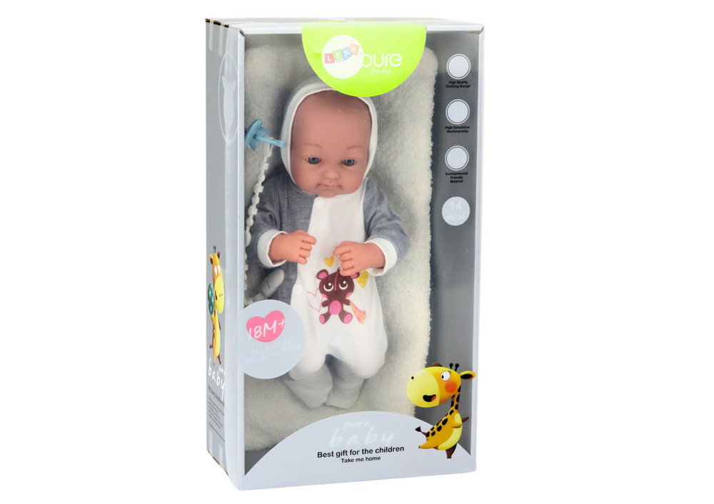 Lutka beba s dudom, dekicom i dodacima 35 cm - sivo/bijela