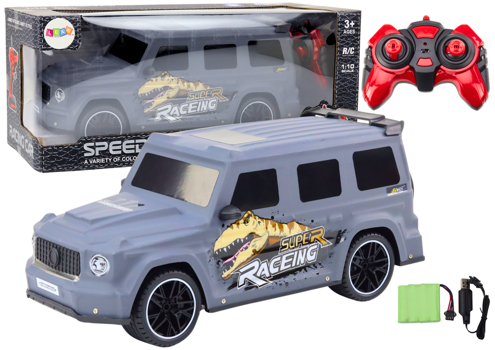 Auto na daljinsko upravljanje s dinosaurom, omjer 1:10 - Siva
