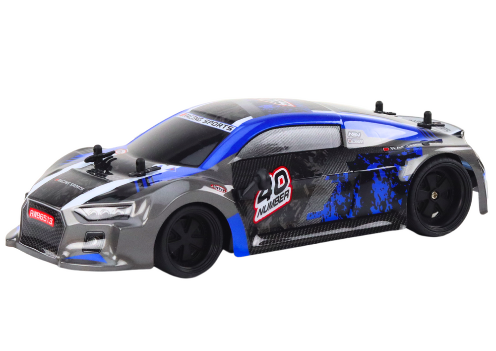 Auto na daljinsko upravljanje 1:18 sa gumenim kotačima - sivo/plavi