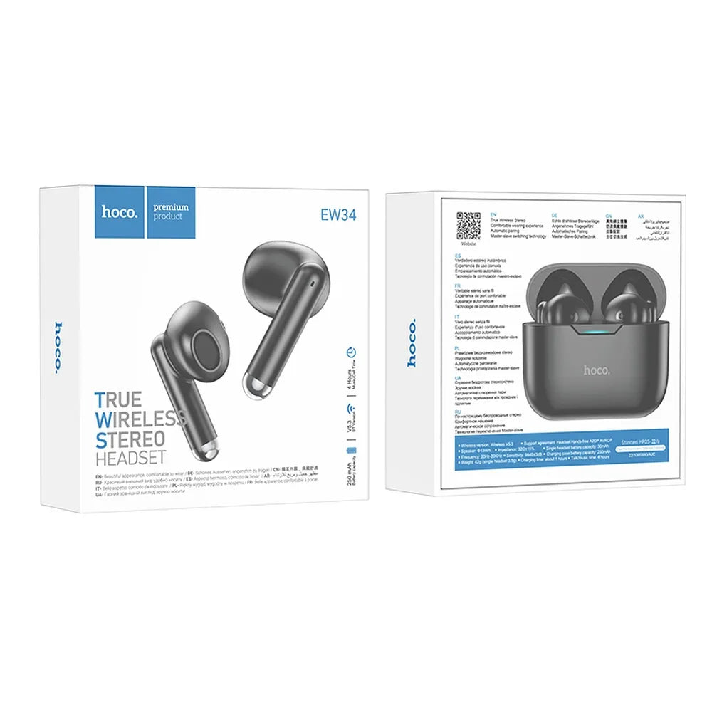 HOCO bezdrátová/bluetooth stereo sluchátka TWS Full True EW34 černá