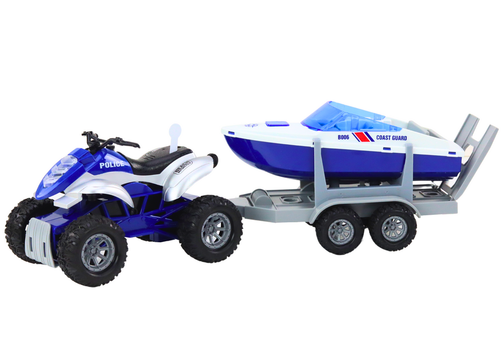 Policijski quad za igru s prikolicom za prijevoz čamca - plavi
