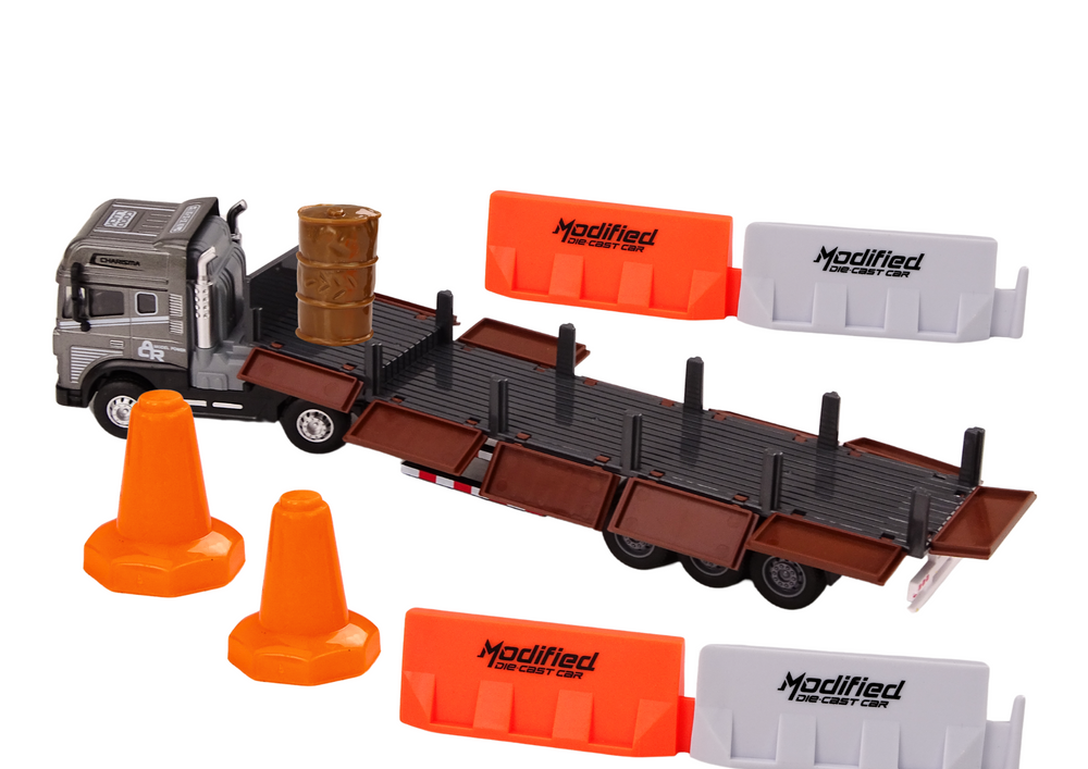 Kamion s prikolicom 1:24 TIR + cestovne barikade - sivi