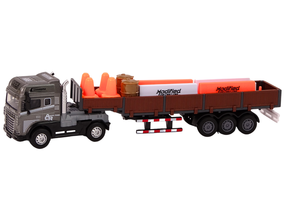 Kamion s prikolicom 1:24 TIR + cestovne barikade - sivi