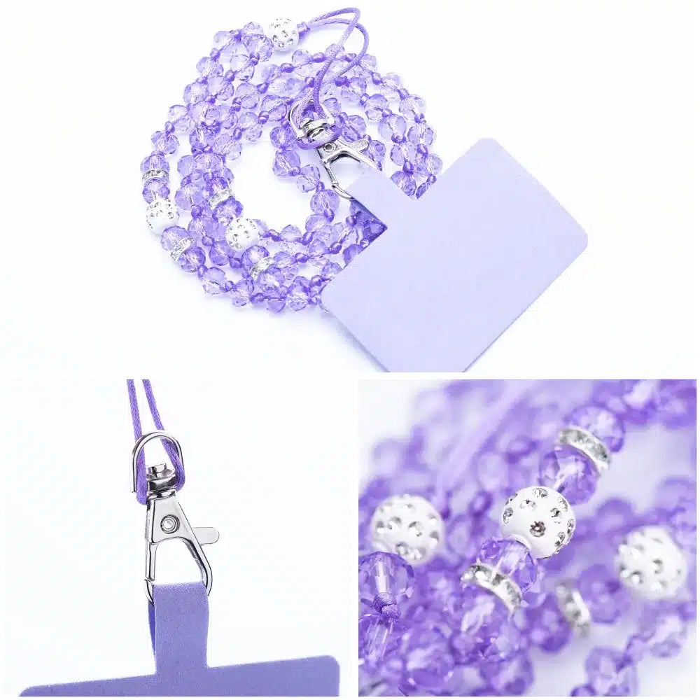 Přívěsek na telefon CRYSTAL DIAMOND / délka šňůry 74 cm (37 cm ve smyčce) / na krk fialová