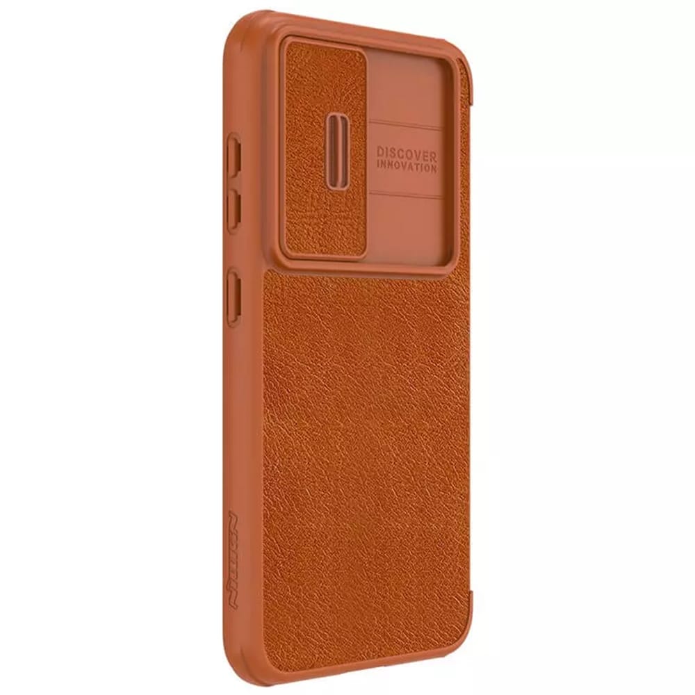 Nillkin Qin Pro kožené flipové pouzdro s ochranou fotoaparátu pro Samsung Galaxy S23 - hnědé