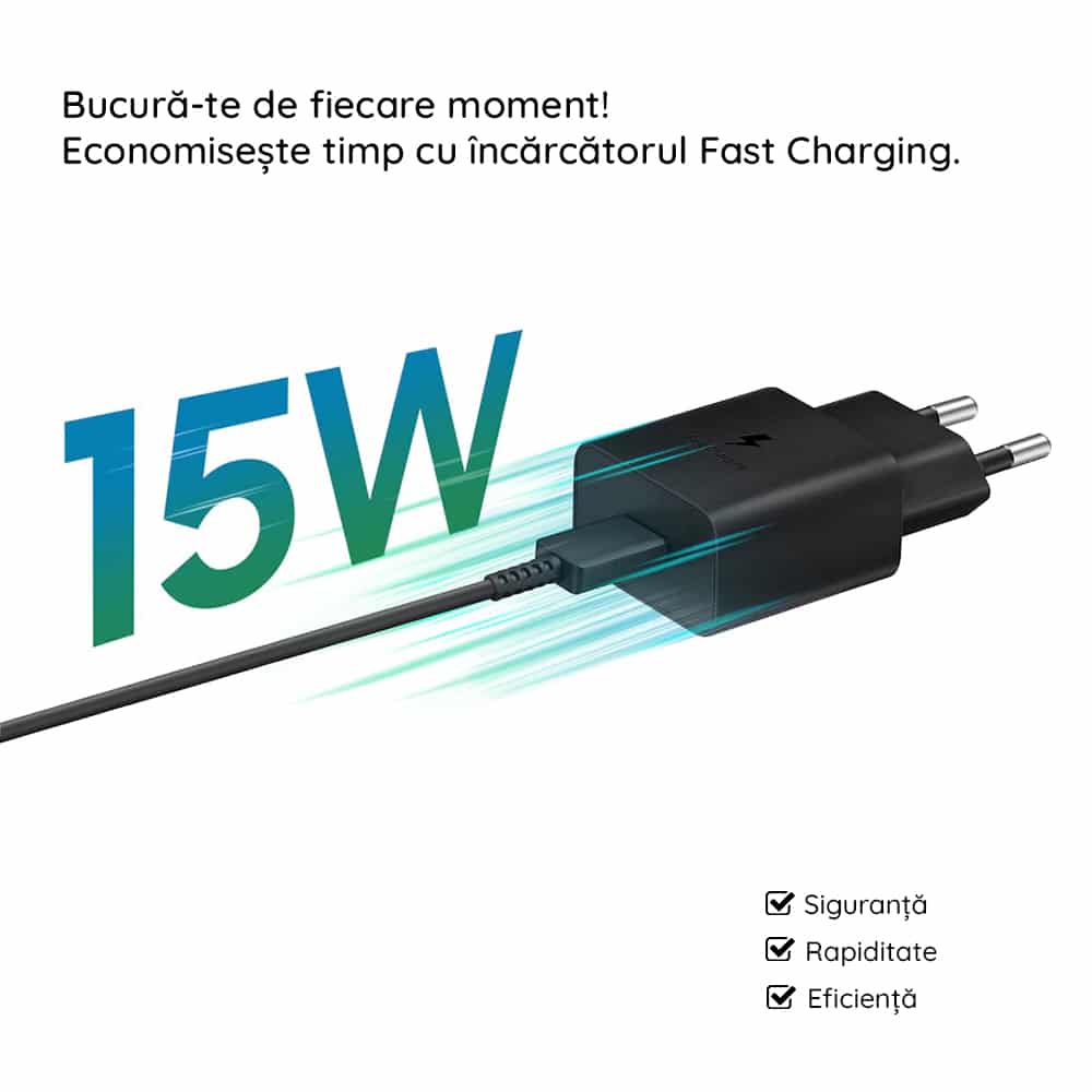 Samsung – nástěnná nabíječka (EP-T1510NBEGEU) – rychlé nabíjení Type-C 15W – černá