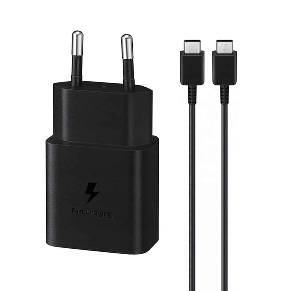 Samsung – Originální síťová nabíječka (EP-T1510XBEGEU) – Rychlé nabíjení Type-C 15W s kabelem Type-C – Černá