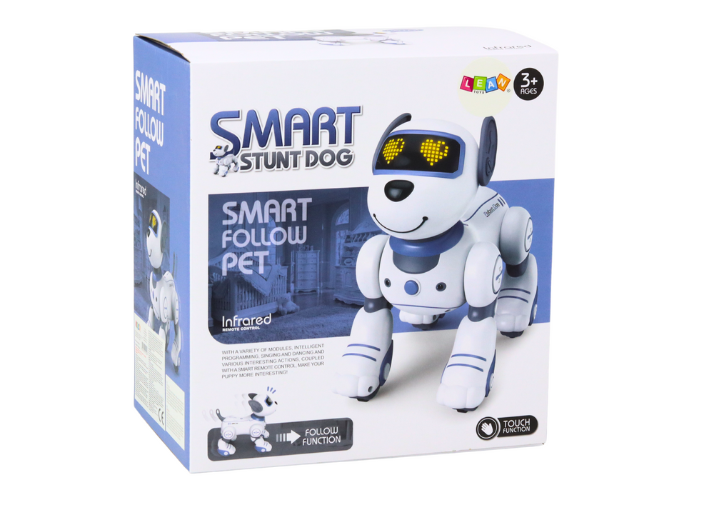 Interaktivni robot pas koji pleše na daljinsko upravljanje slijedi naredbe - plavi