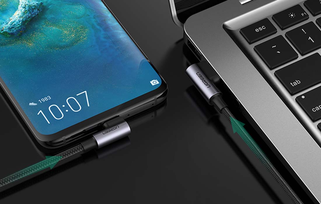 Úhlový kabel USB na USB-C UGREEN US176 3A 0,5m (černý)