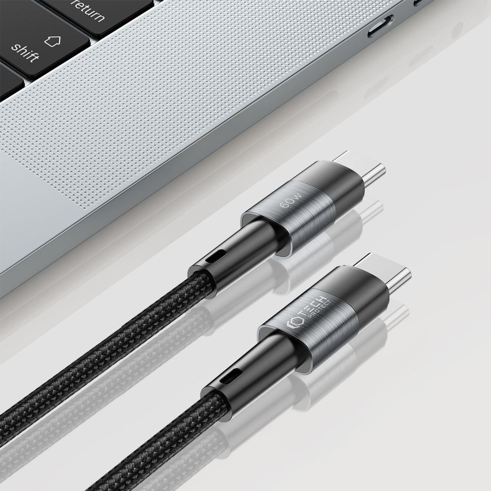 TECH-PROTECT ULTRABOOST KABEL TYPE-C NA TYPE-C PD60W/3A 200CM ŠEDÝ