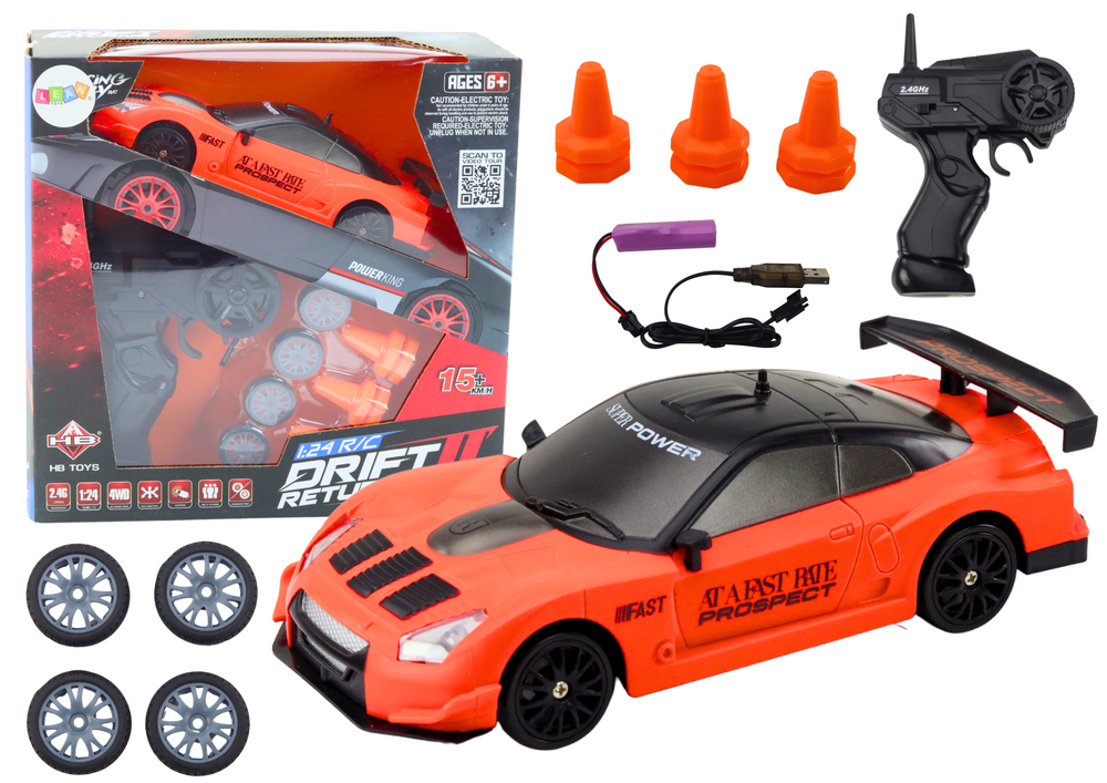 Sportski auto na daljinsko upravljanje sa zamjenjivim kotačima 1:24 - narančasti