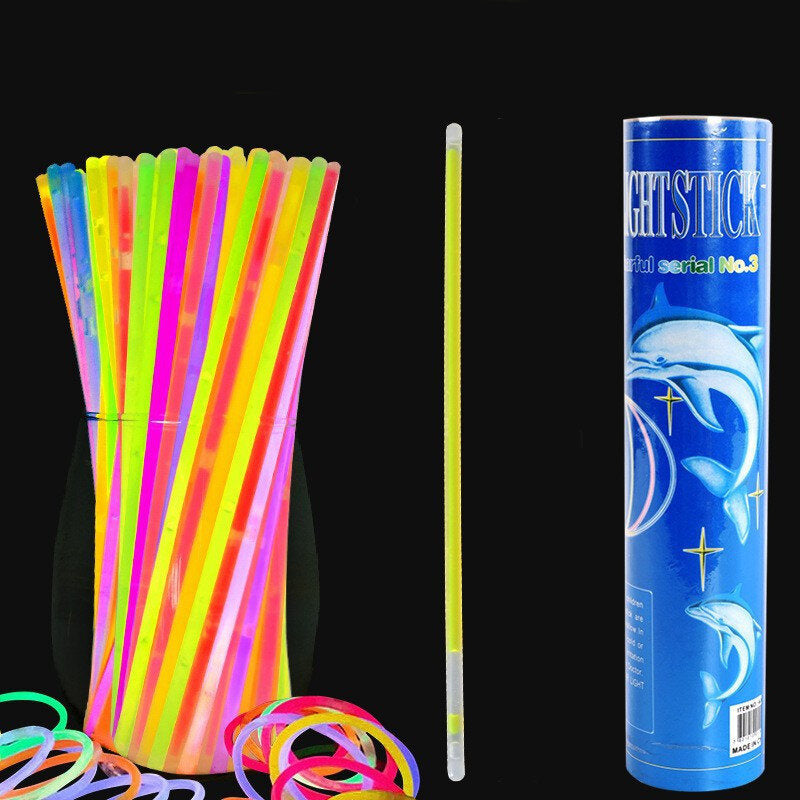 Fluorescentne narukvice za igru koje svijetle u mraku - 100 komada - šarene