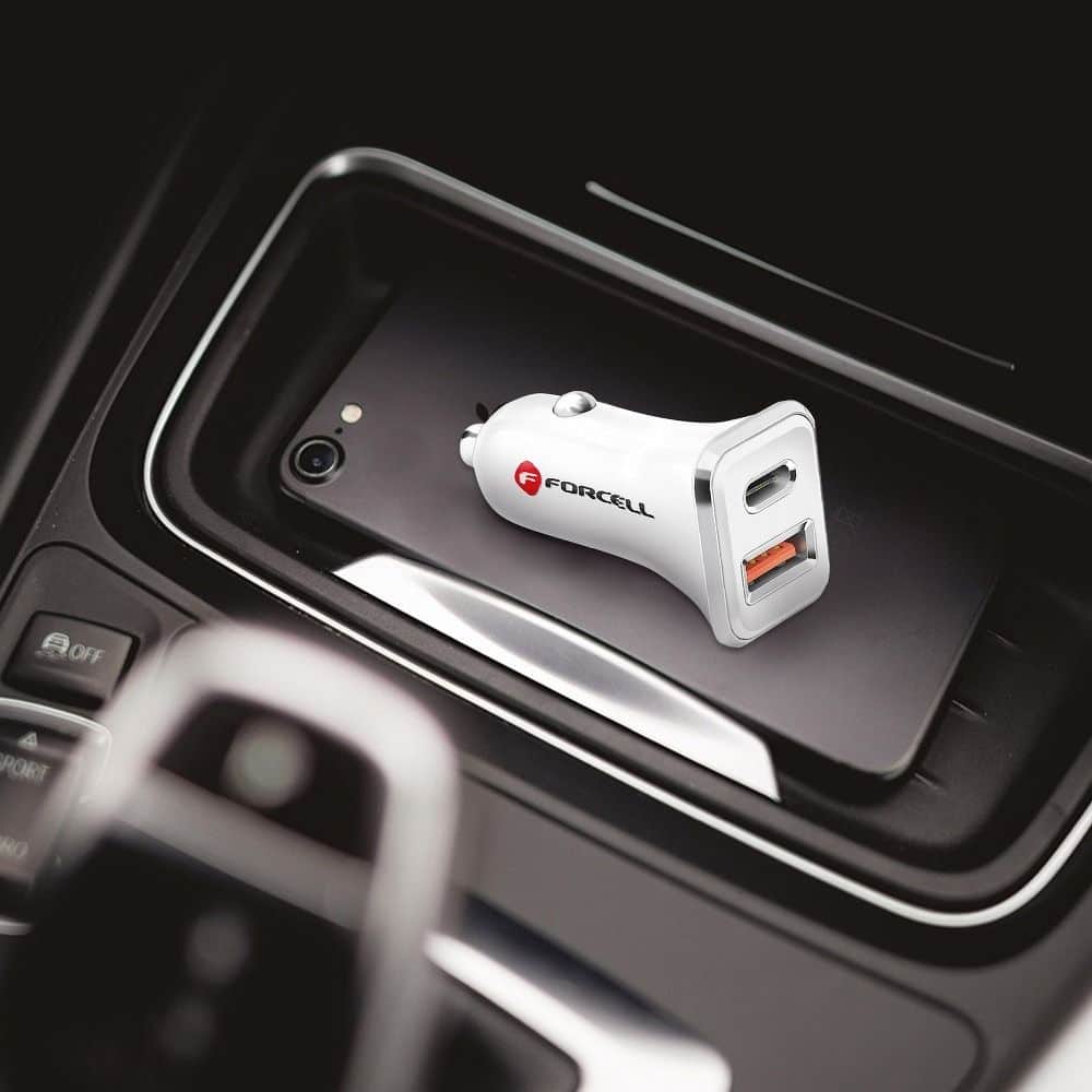 FORCELL autonabíječka USB 3.0 + USB C Quick Charging + Power Delivery PD20W 4A CC-QCPD01 bílá
