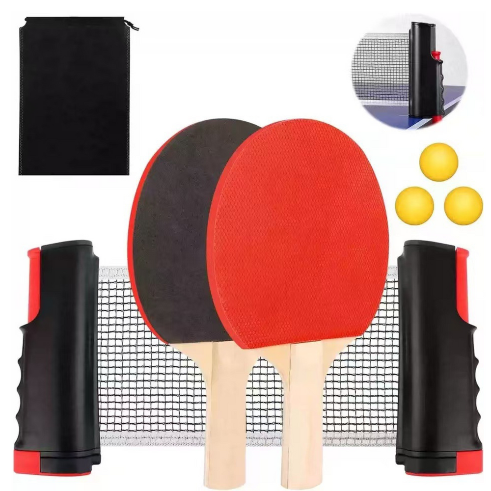 Ping Pong Table Tennis Set Net Rackets Balls 6pcs