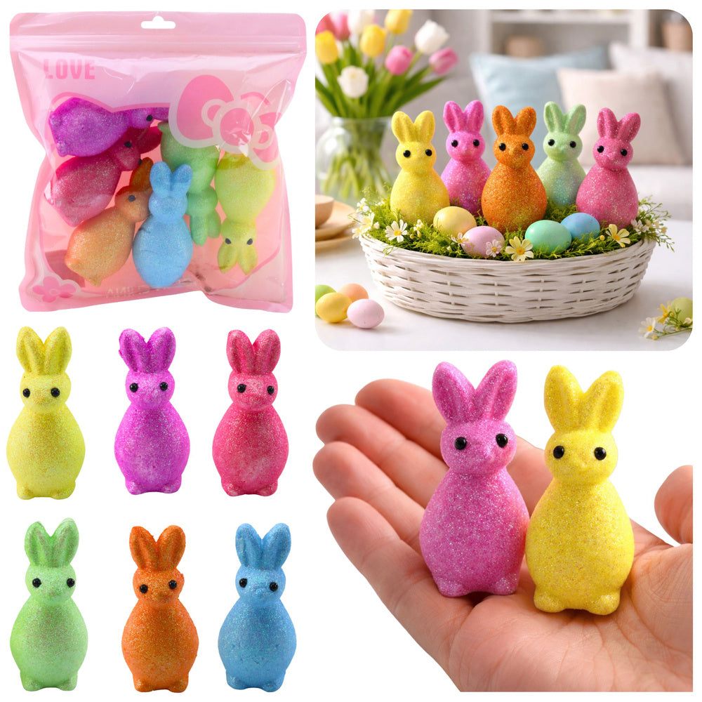 Styrofoam Easter Bunnies Glitter Decorative Colorful 6pcs