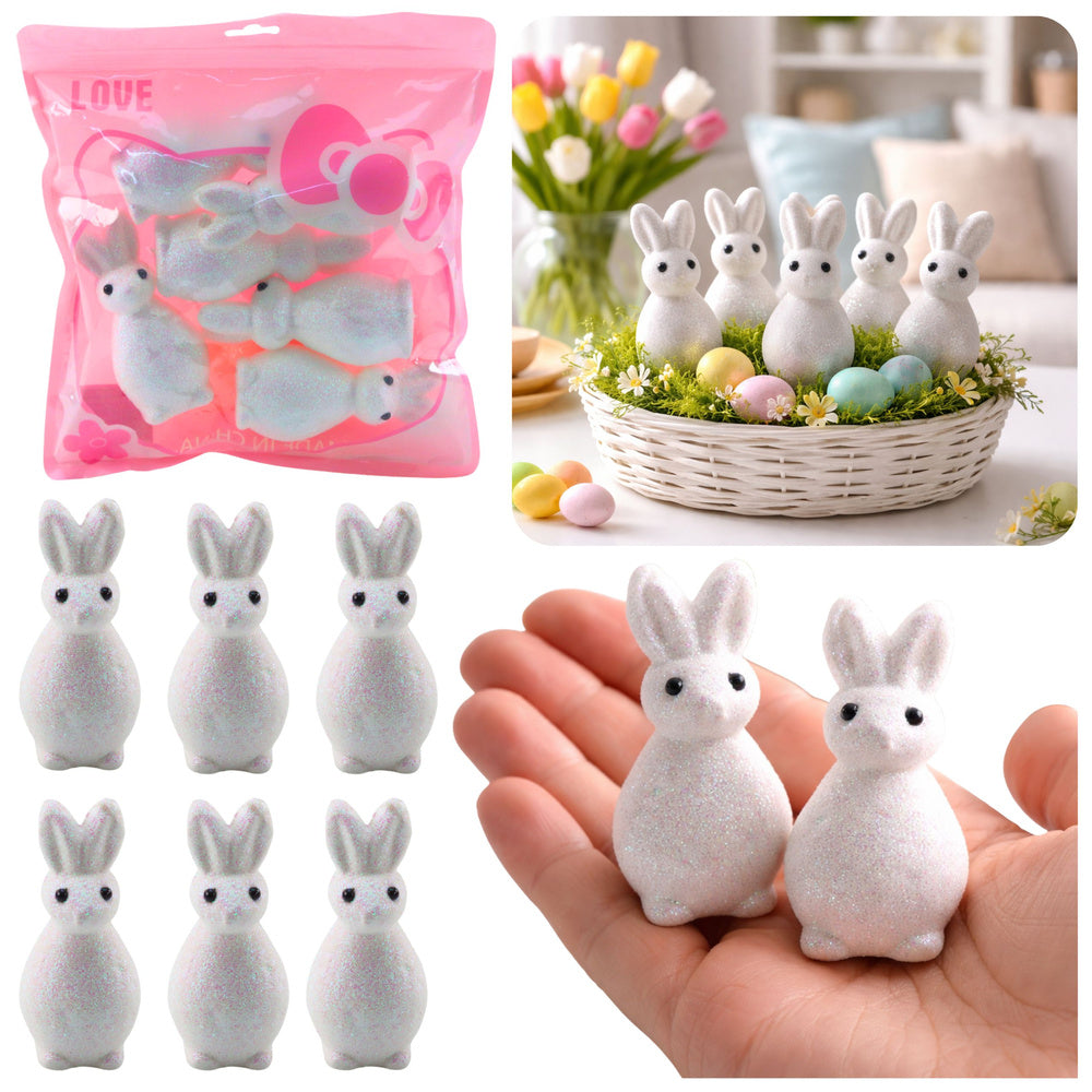 Styrofoam Easter Bunnies Glitter Decorative White 6pcs