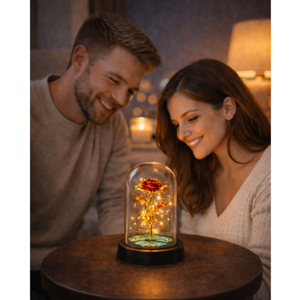 Eternal Crystal Rose in Dome with LED Lighting Red 21x11cm